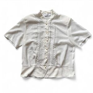 Vintage Cathy Che Women’s Sheer Button Embroidered Blouse Size 12 Large Coastal